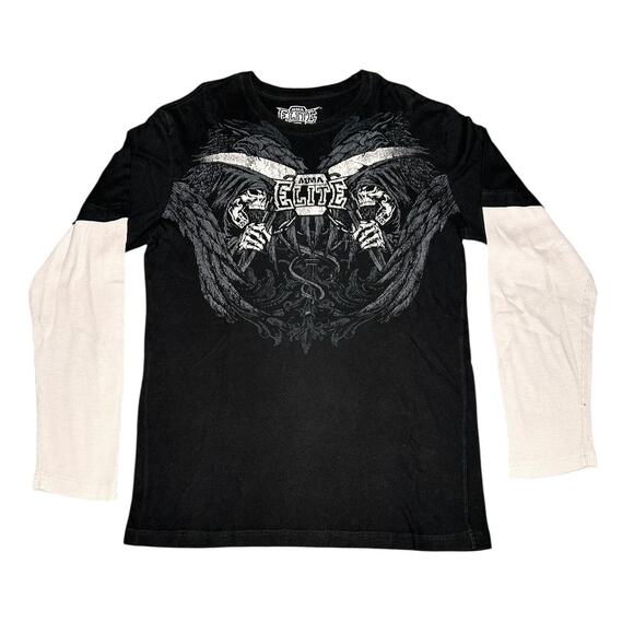 Vintage Y2k MMA Elite Grim Reaper Skulls Grunge Long Sleeve Shirt - Picture 1 of 4